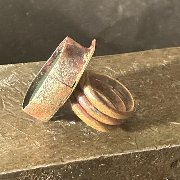 Genuine Jade Brass Copper Ring Size 8.5 Handmade Brutalist OOAK Artisan Rustic - Picture 2 of 10